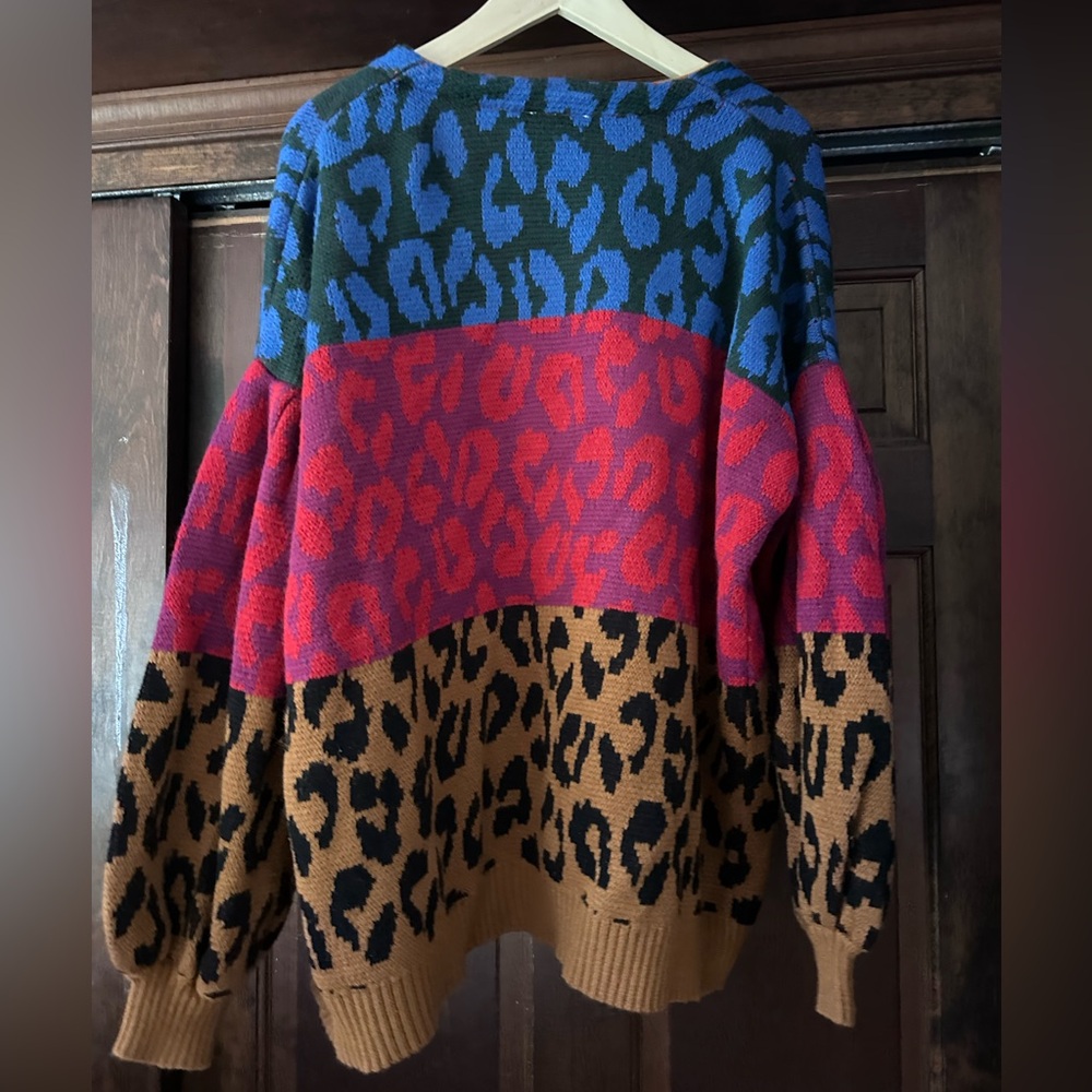 FARM Rio IKAT-DYED LEOPARD Color Block Cardigan - Picture 3 of 6